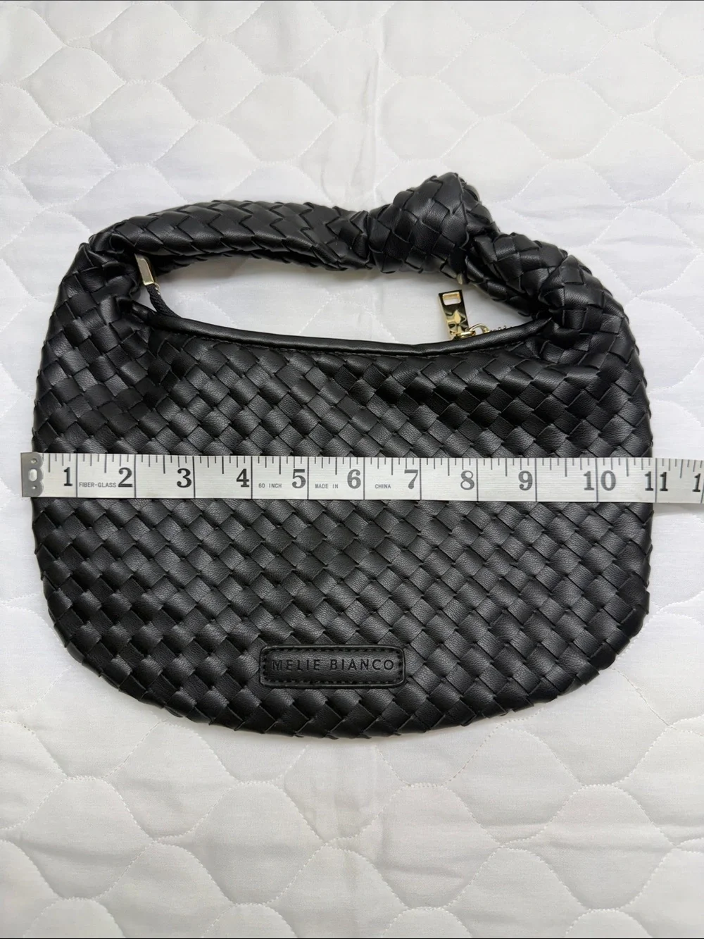 Melie Bianco Black Woven Knot-Handle Hobo